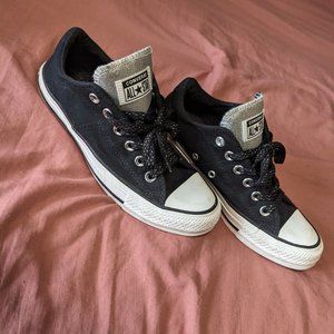 Converse Women’s Black Sneakers With Padded Silver Sparkle Tongue Size 7.5